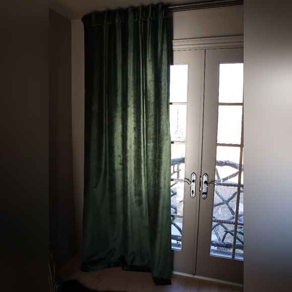 CB2 48"x96" Green Cotton Viscose Velvet Blackout Curtains, x4 Panels (2 sets) - Picture 12 of 13
